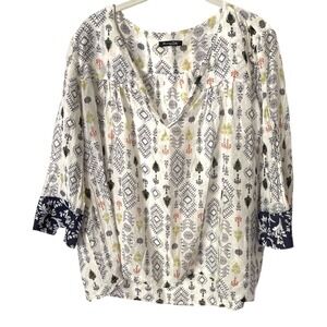 Massimo Dutti Mulberry Silk Cotton Blend Lightweight Tribal Print‎ Top 12